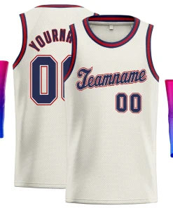 Custom Cream Navy-Red Classic Tops Men/Boy Basketball Jersey