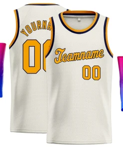 Custom Cream Yellow-Navy Classic Tops Breathable Basketball Jersey