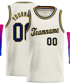 Custom Cream Navy-Yellow Classic Tops Athletic Basketball Jersey