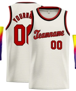 Custom Cream Red Black Classic Tops Athletic Basketball Jersey