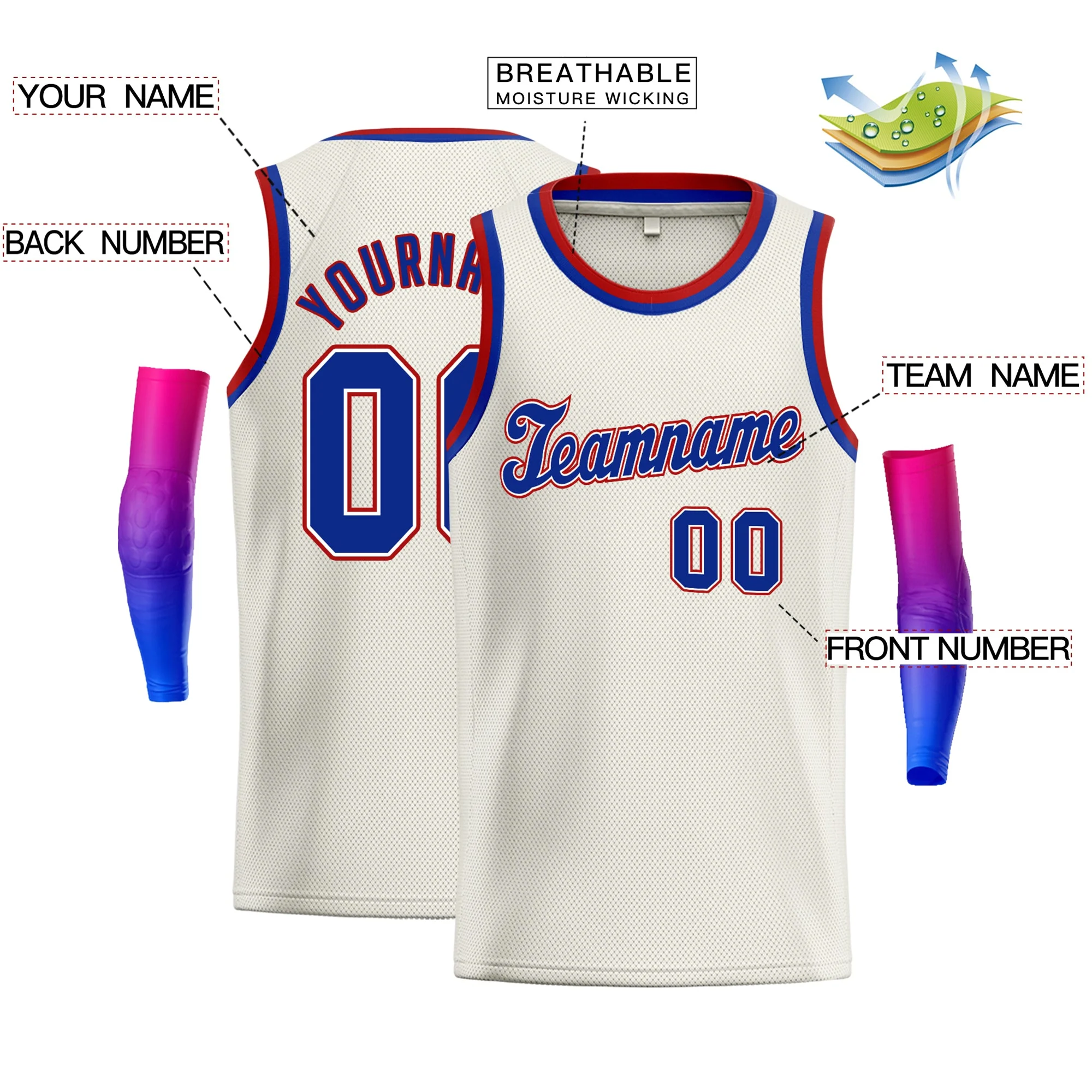 Custom Cream Royal-Red Classic Tops Fashion Sportwear Basketball Jersey - Image 2