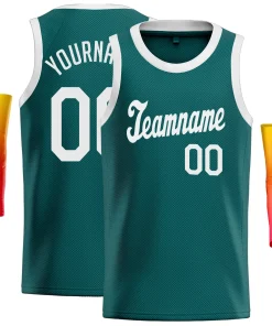 Custom Teal White Classic Tops Breathable Basketball Jersey