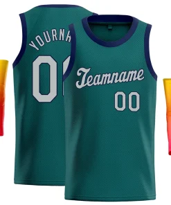 Custom Teal Gray-Navy Blue Classic Tops Fashion Sportwear Basketball Jersey