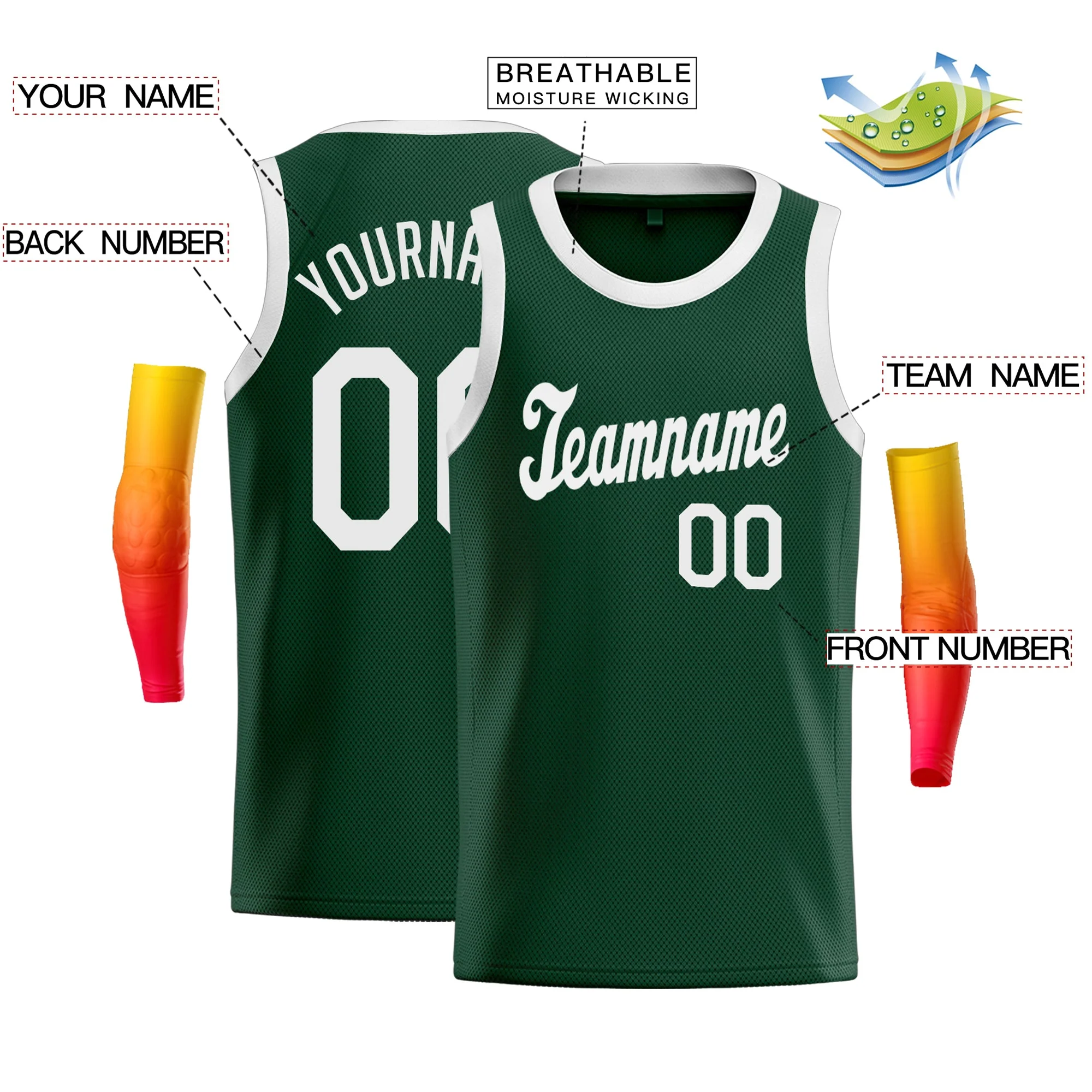Custom Green White Classic Tops Men/Boy Basketball Jersey - Image 2