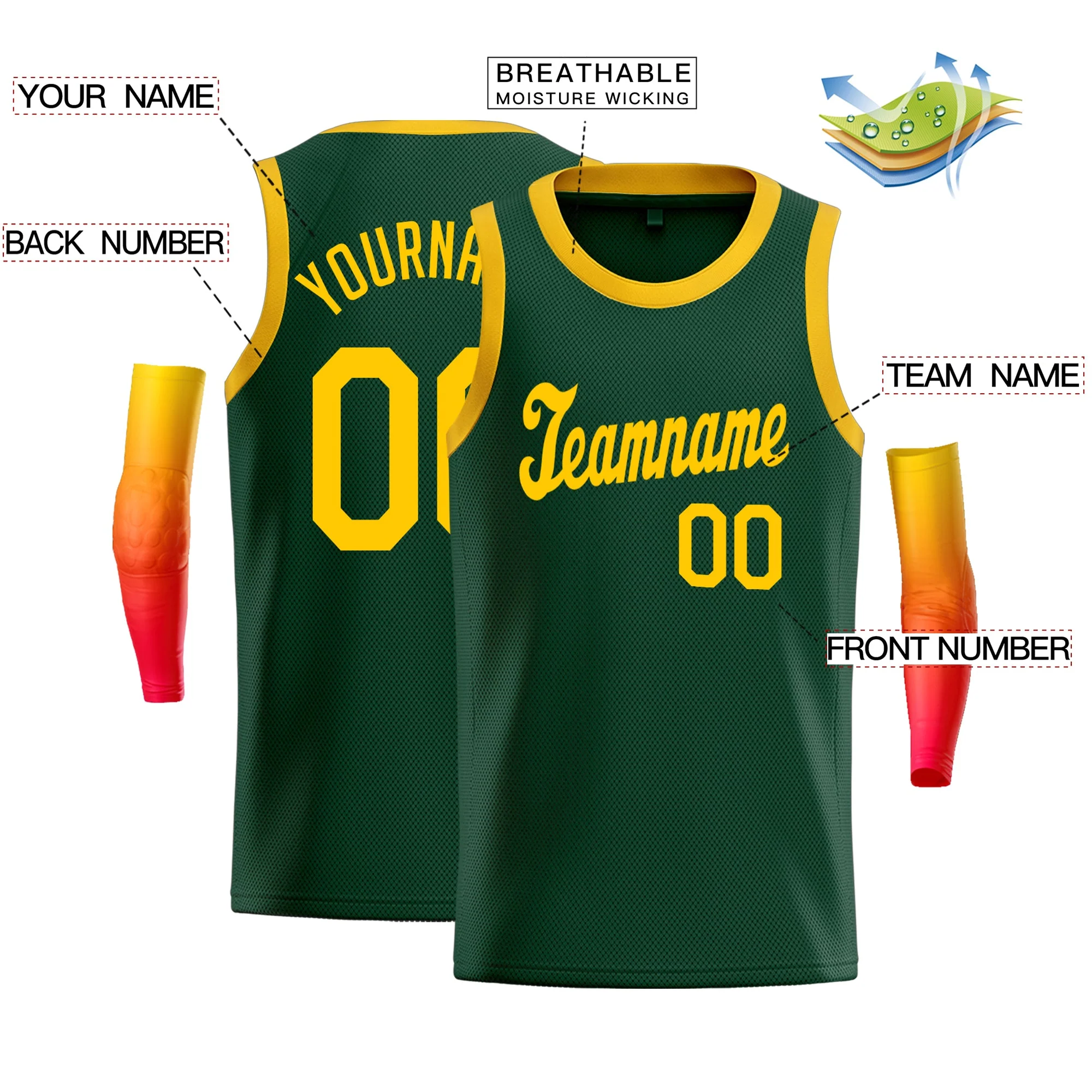 Custom Green Yellow Classic Tops Breathable Basketball Jersey - Image 2