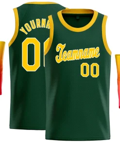 Custom Green Yellow-White Classic Tops Athletic Basketball Jersey