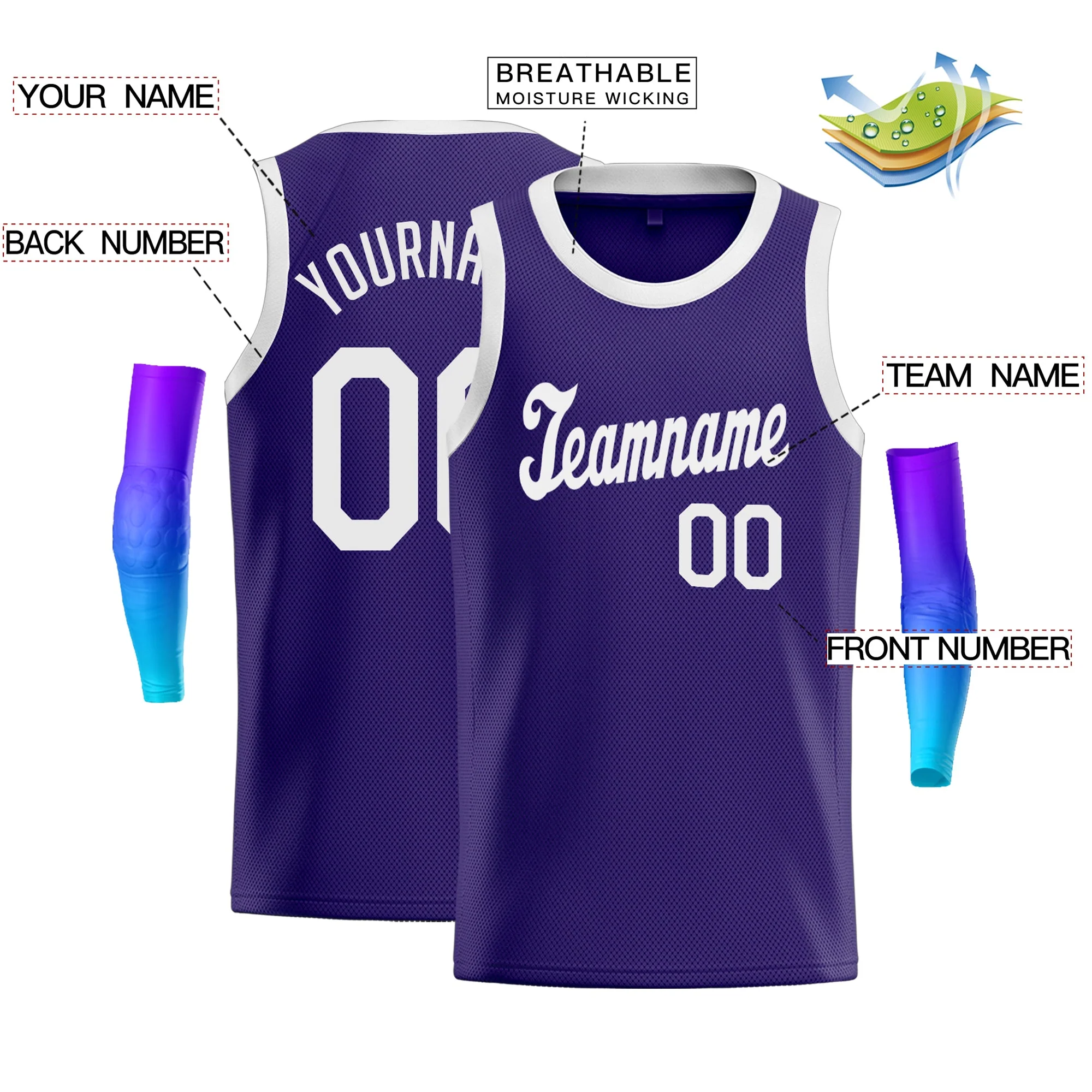 Custom Purple White-Grey Classic Tops Athletic Casual Basketball Jersey - Image 2