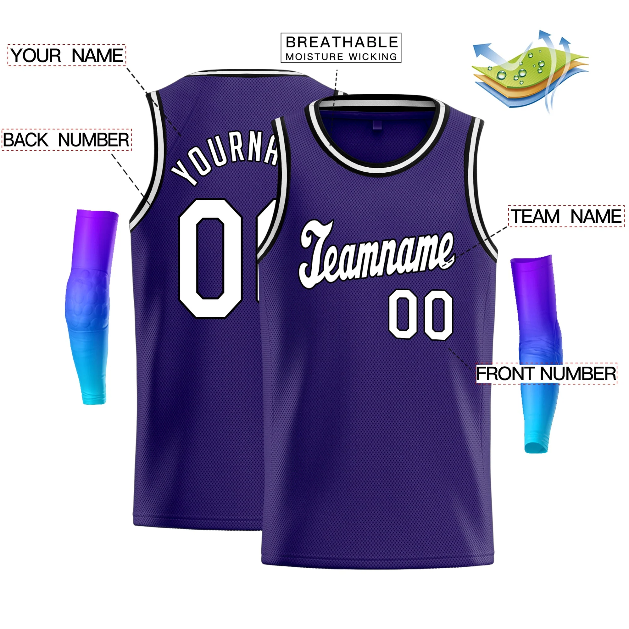 Custom Purple Black-White Gray Classic Tops Men Casual Basketball Jersey - Image 2