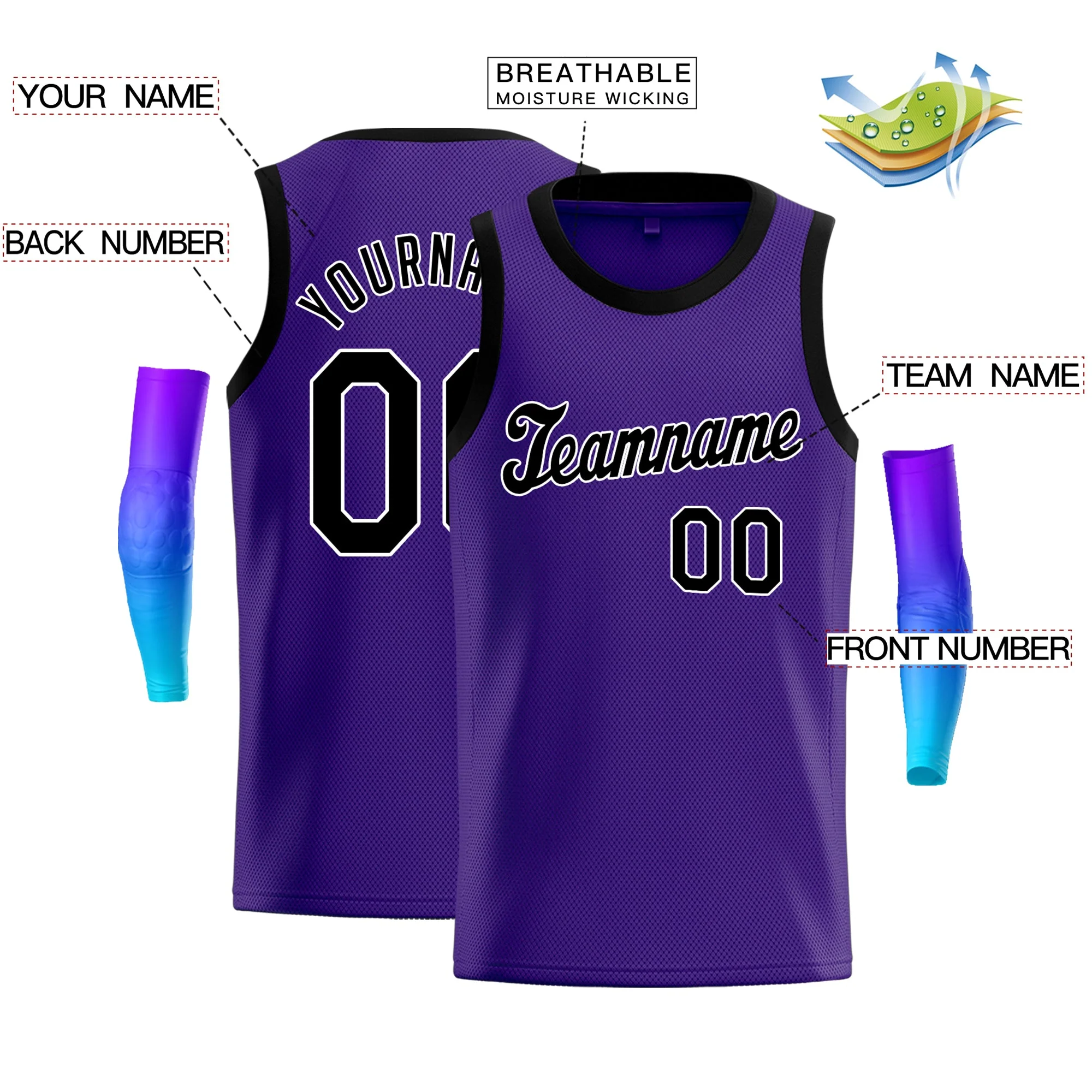 Custom Purple Black-White Classic Tops Men Casual Basketball Jersey - Image 2