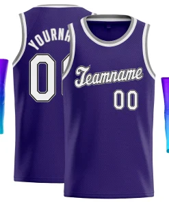 Custom Purple Gray-White Classic Tops Men Casual Daily Basketball Jersey