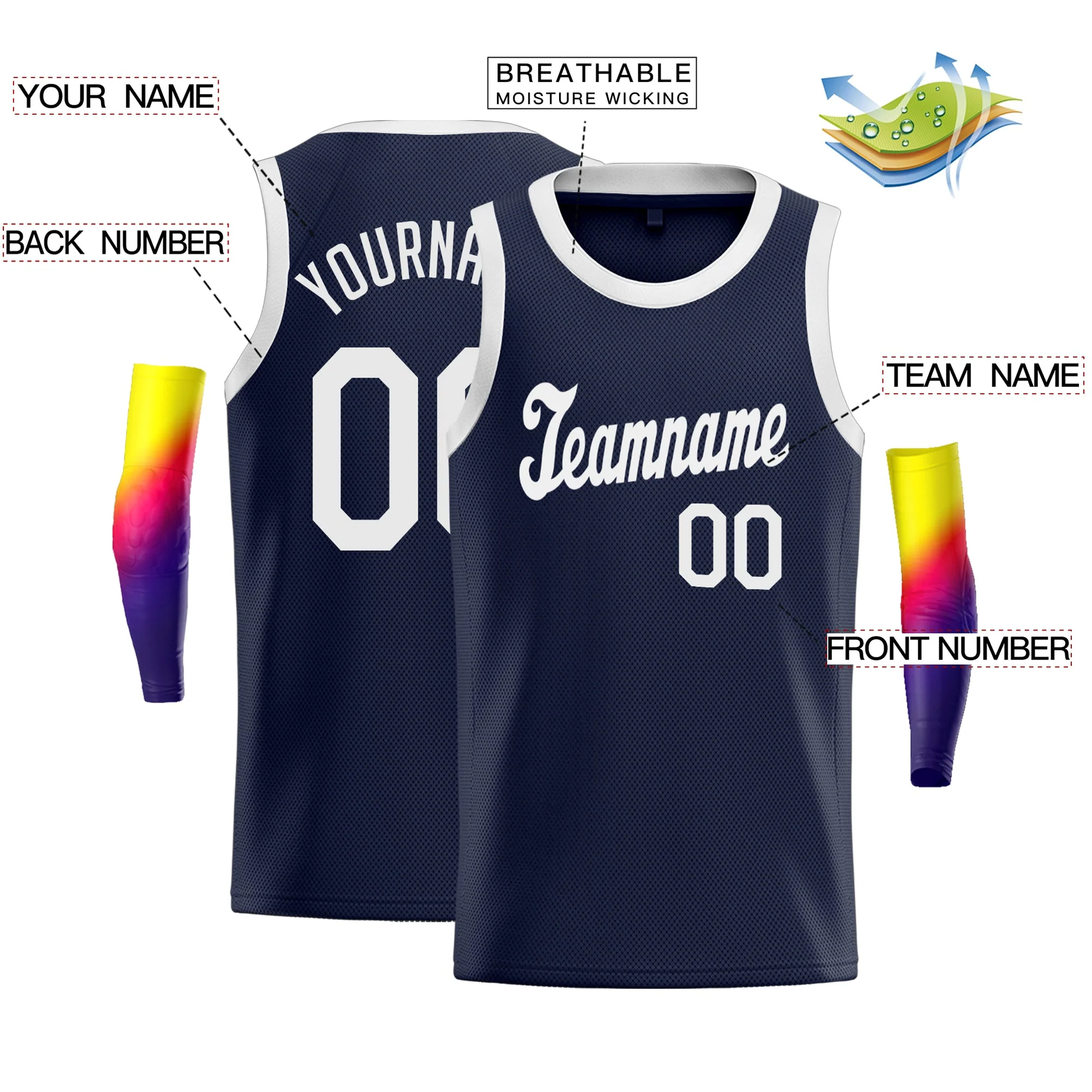 Custom Navy White Classic Tops Sportswear Fashion Basketball Jersey - Image 2
