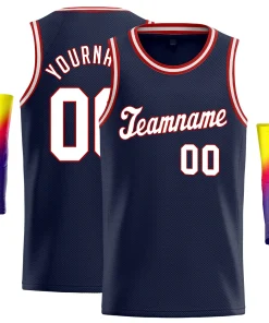 Custom Navy White-Red Classic Tops Men/Kids Basketball Jersey