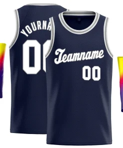 Custom Navy White-Gray Classic Tops Athletic Vest Basketball Jersey