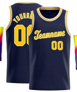 Custom Navy Yellow-White Classic Tops Gmae Basketball Jersey
