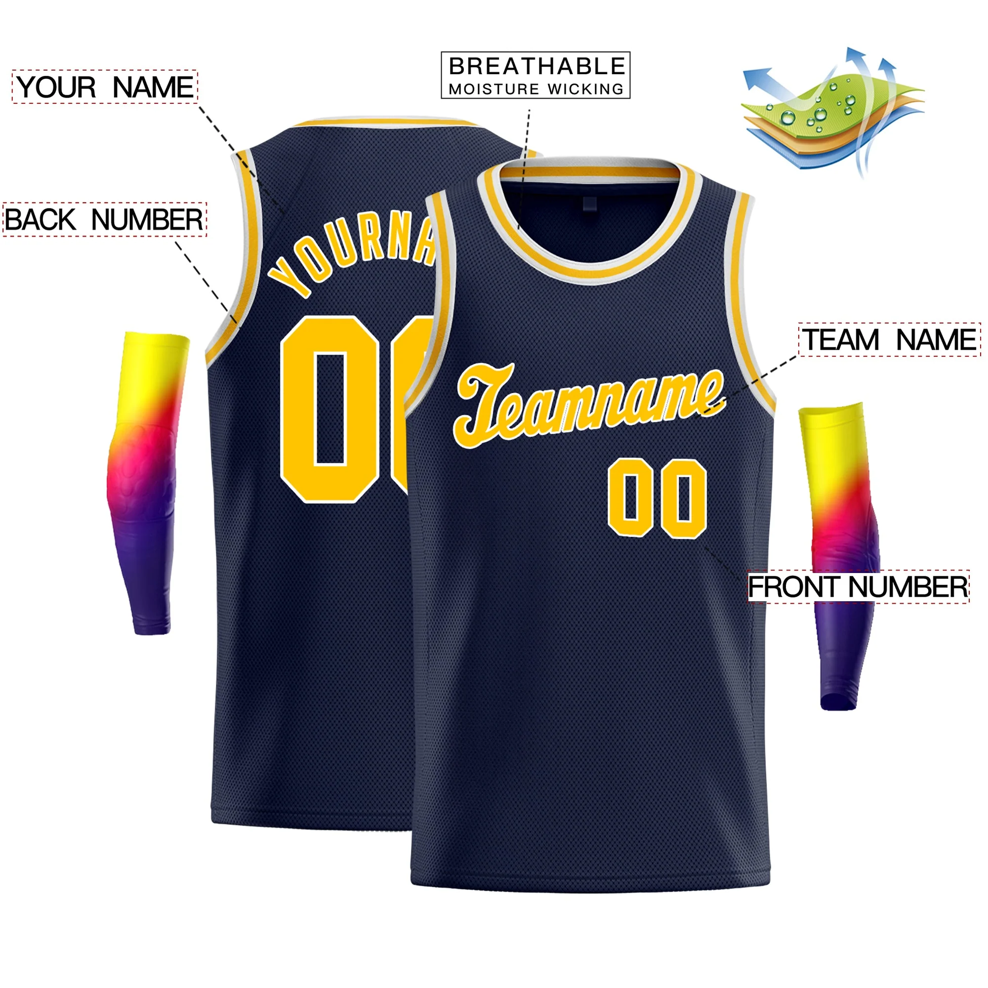 Custom Navy Yellow-White Classic Tops Gmae Basketball Jersey - Image 2