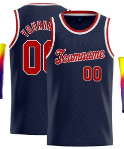 Custom Navy Red-White Classic Tops Mesh Basketball Jersey