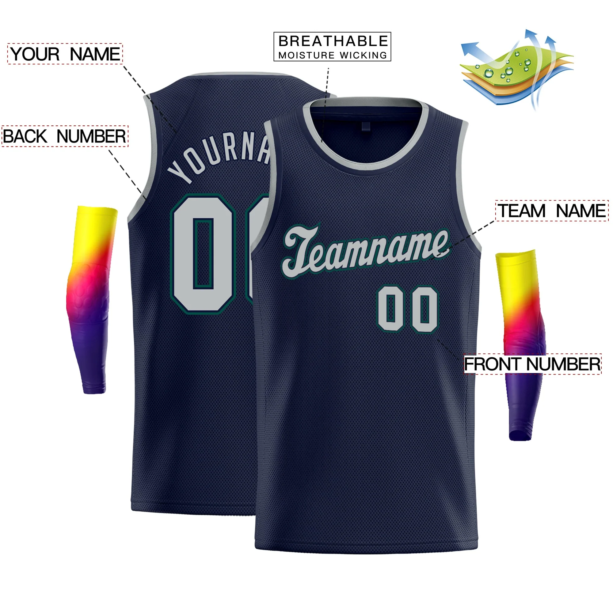 Custom Navy Gray-Navy Classic Tops Athletic Training Basketball Jersey - Image 2
