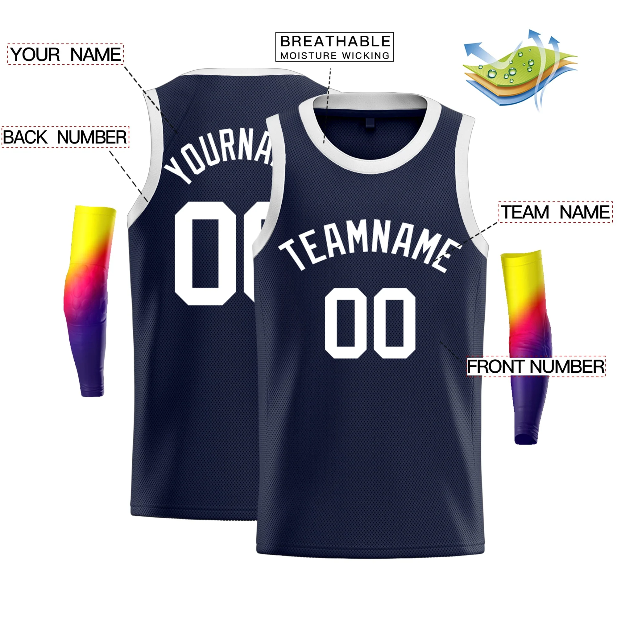 Custom Navy White Classic Tops Sport Basketball Jersey - Image 2