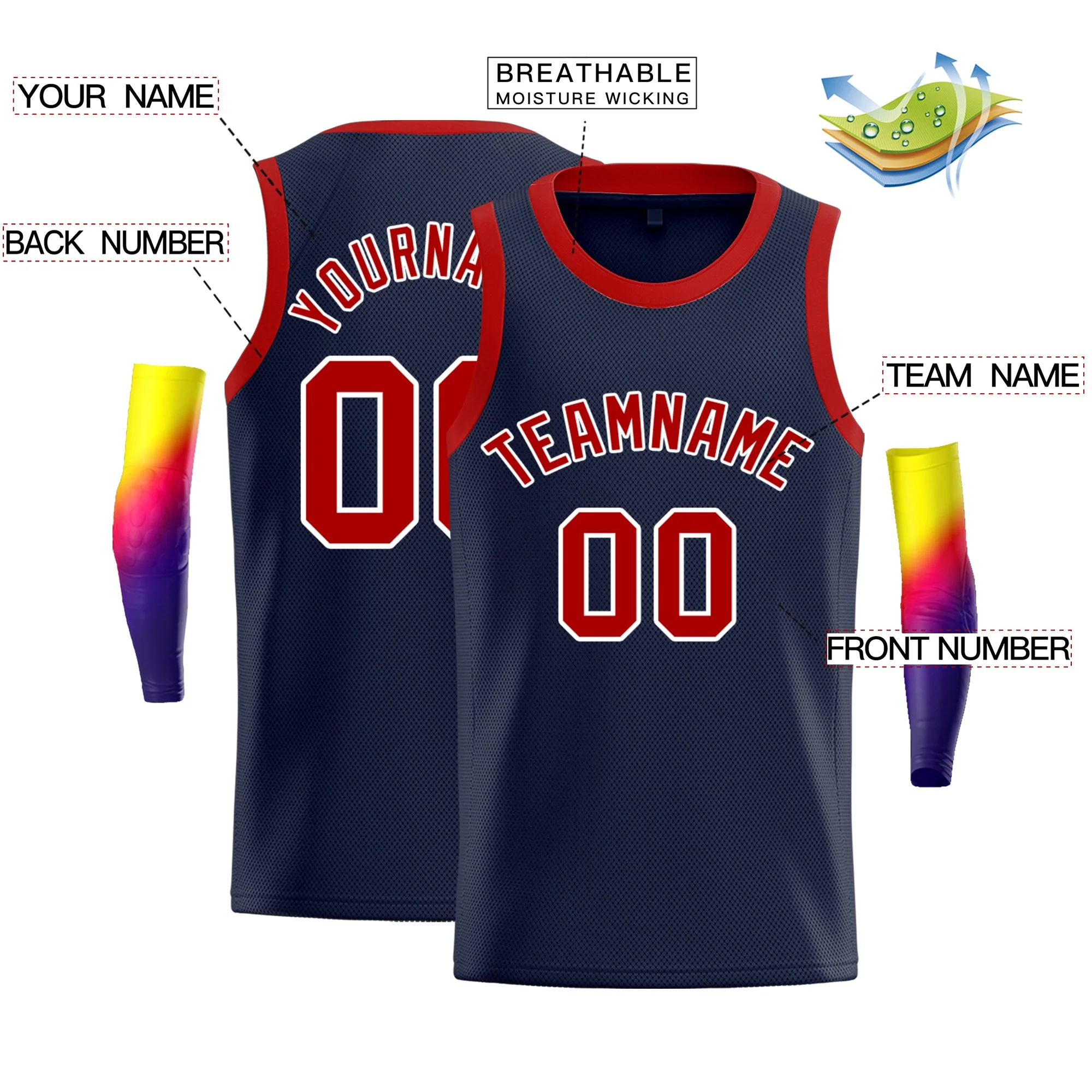 Custom Navy Red-White Classic Tops Basketball Jersey - Image 2