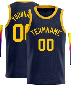 Custom Navy Yellow Classic Tops Fashion Vest Basketball Jersey