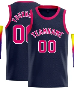 Custom Navy Pink-White Classic Tops Men Basketball Jersey