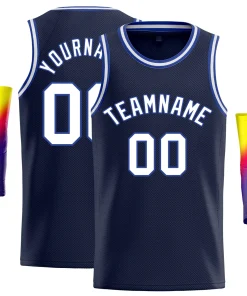 Custom Navy White-Royal Classic Tops Breathable Basketball Jersey