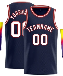 Custom Navy Red-White Classic Tops Athletic Vest Basketball Jersey