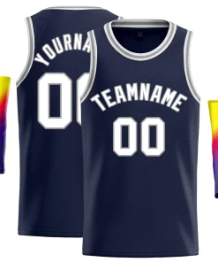 Custom Navy White-Grey Classic Tops Vest Basketball Jersey