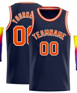 Custom Navy Orange-White Classic Tops Breathable Basketball Jersey