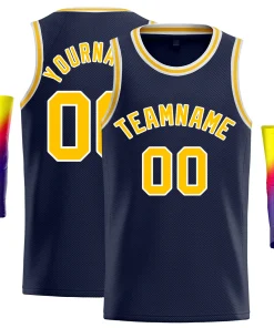 Custom Navy Yellow-White Classic Tops Fashion Basketball Jersey