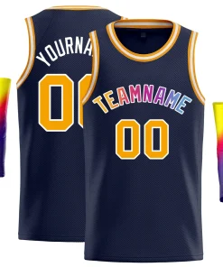 Custom Navy White-Yellow Classic Tops Hip Hop Basketball Jersey