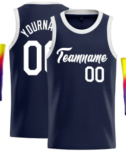 Custom Navy White-Gray Classic Tops Athletic Vest Basketball Jersey