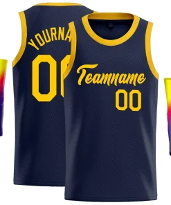 Custom Navy Yellow Classic Tops Sport Basketball Jersey