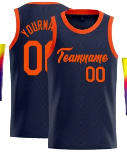 Custom Navy Orange Classic Tops Sport Vest Basketball Jersey