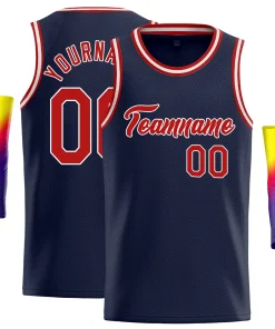 Custom Navy Red-White Classic Tops Athletic Basketball Jersey
