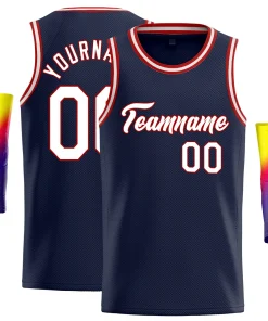 Custom Navy White-Red Classic Tops Comfort Basketball Jersey