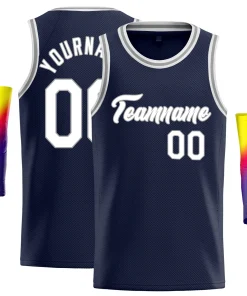 Custom Navy White-Grey Classic Tops Fashion Basketball Jersey