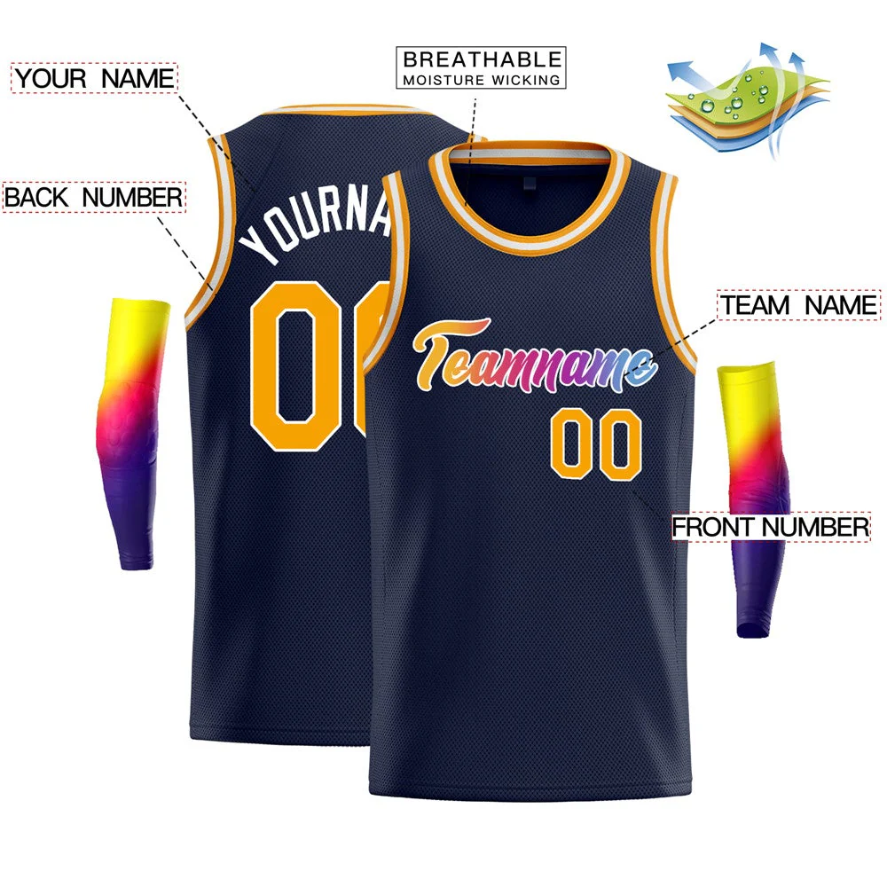 Custom Navy Orange-White Classic Tops Gmae Basketball Jersey - Image 2
