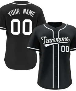 Custom Black White Classic Style Button Down Authentic Baseball Jersey