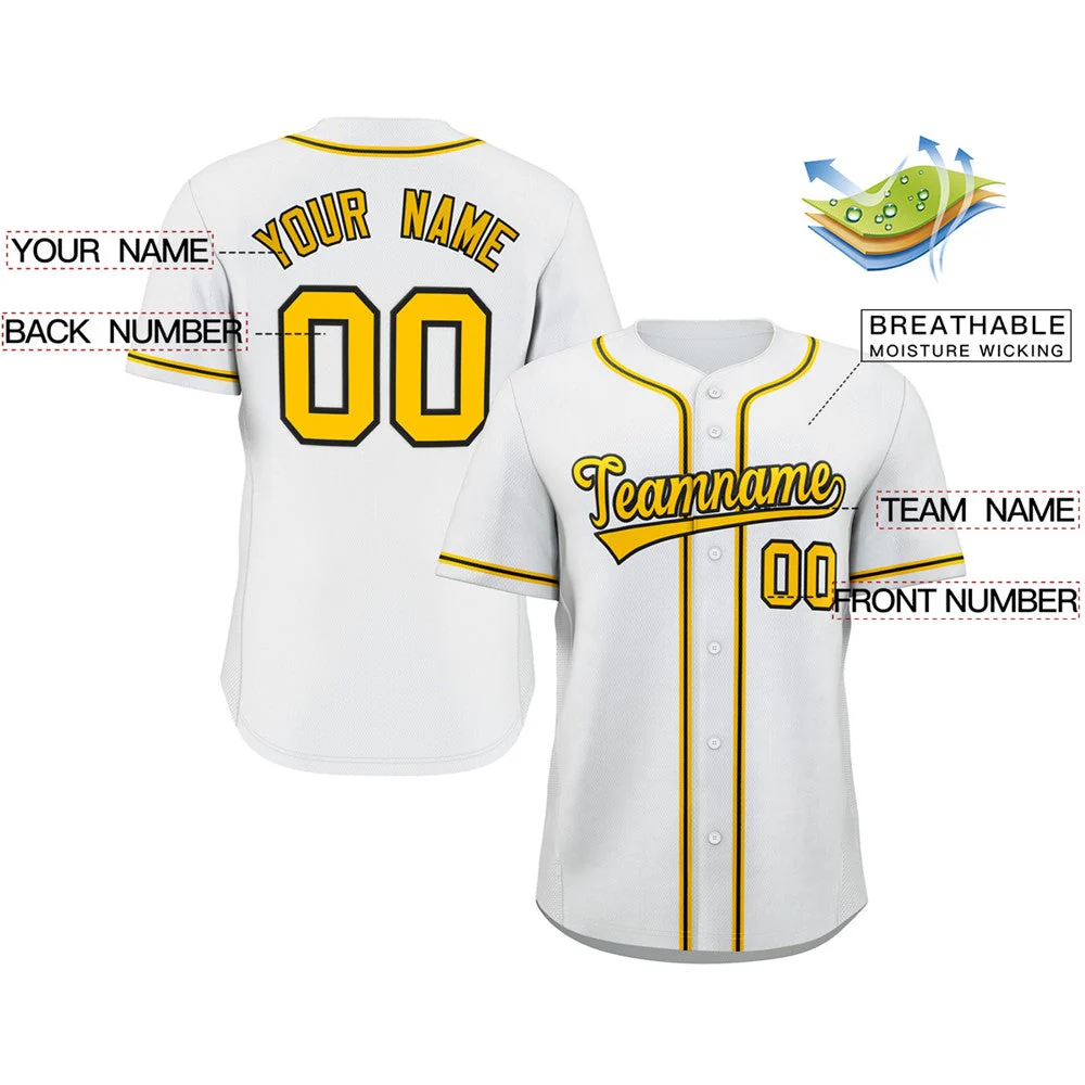 Custom White Gold-Black Classic Style Authentic Baseball Jersey - Image 2