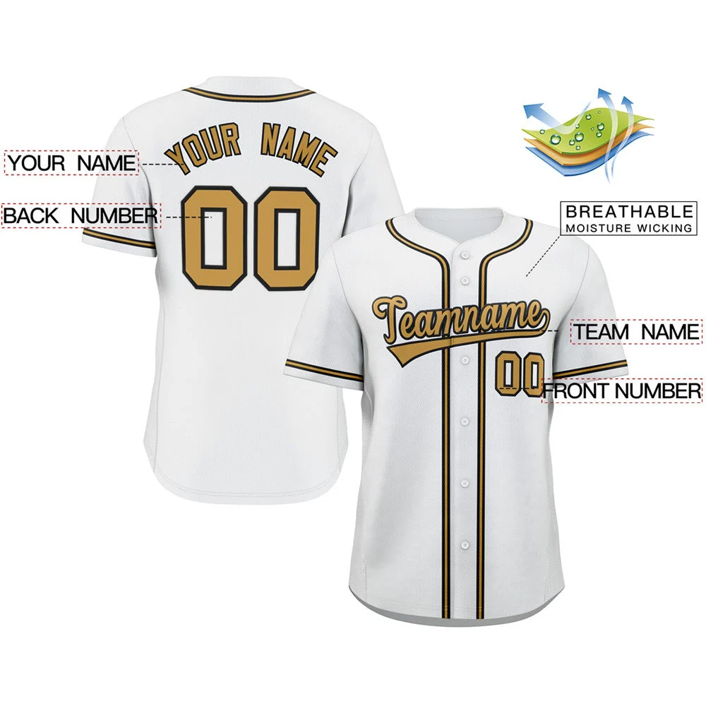 Custom White Old Gold-Navy Classic Style Authentic Baseball Jersey - Image 2