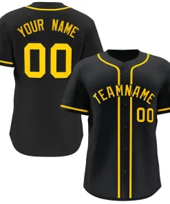 Custom Black Yellow Classic Style Button Down Authentic Baseball Jersey