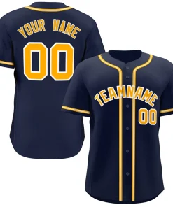 Custom Navy Yellow-White Classic Style Authentic Baseball Jersey