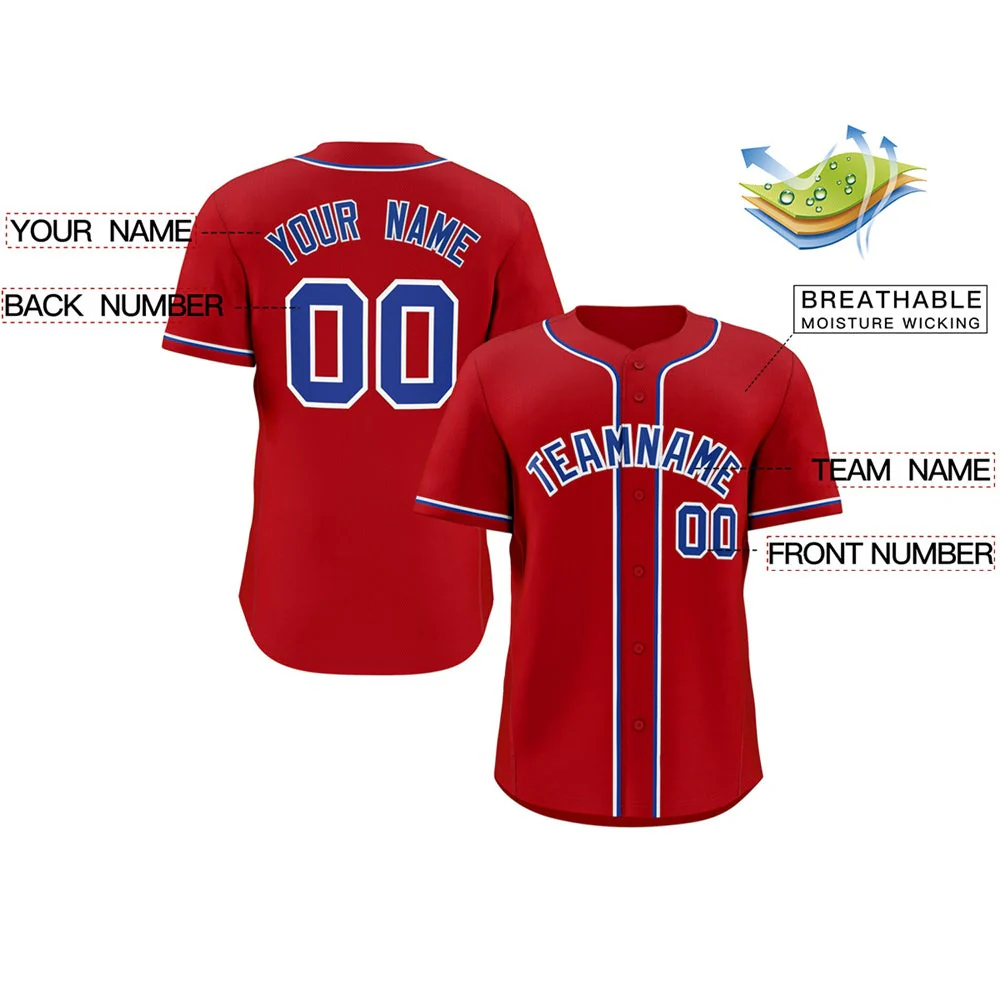 Custom Red Royal-White Classic Style Authentic Baseball Jersey - Image 2