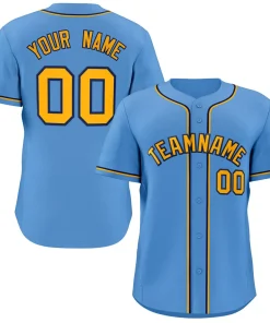 Custom Light Blue Yellow-Navy Classic Style Button Down Authentic Baseball Jersey