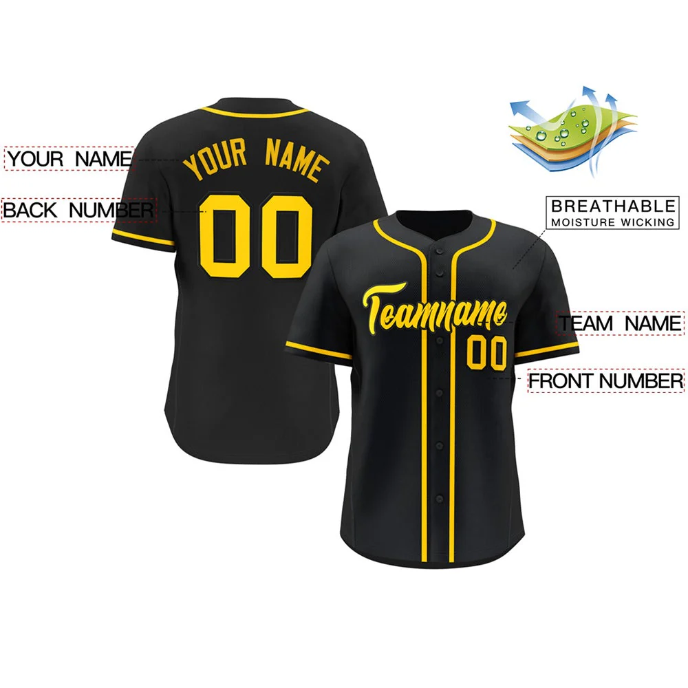 Custom Black Yellow Classic Style Hip Hop Authentic Baseball Jersey - Image 2
