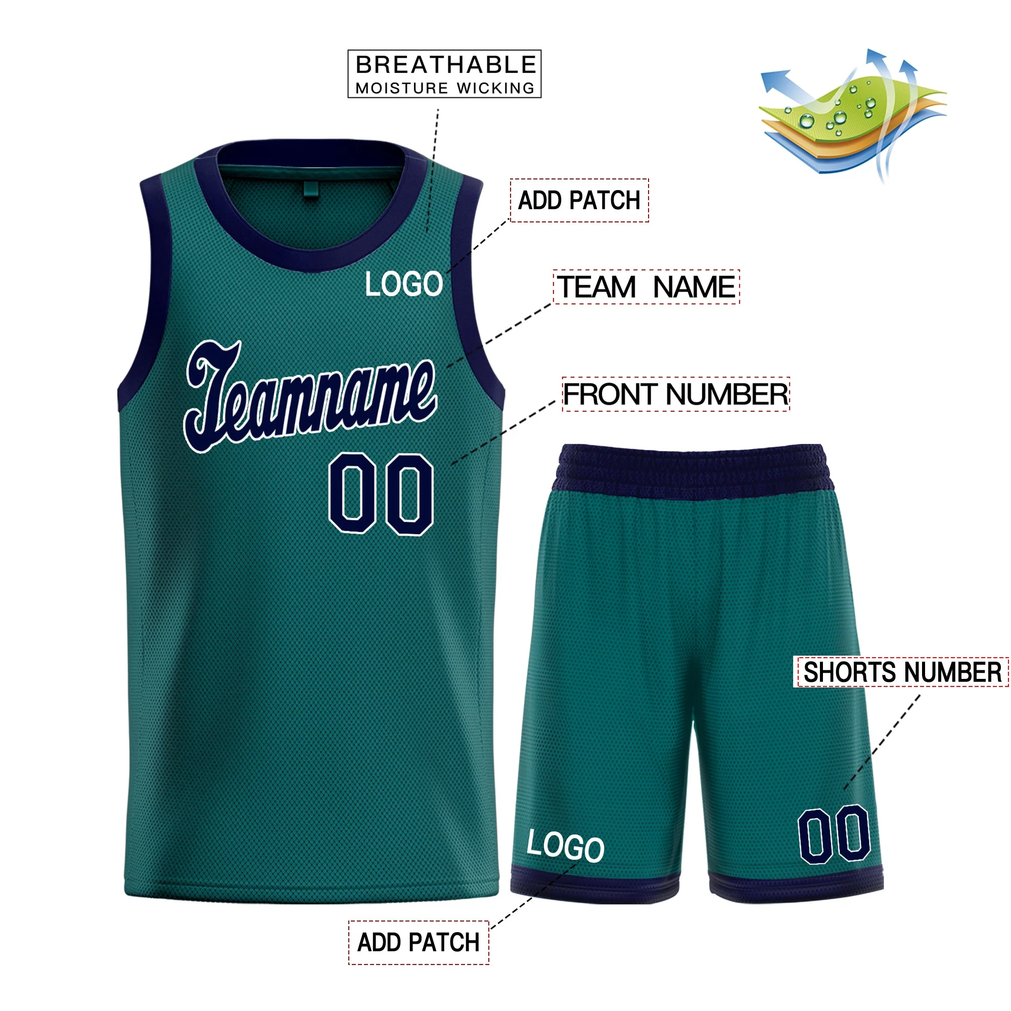 Custom Teal Navy- White Classic Tops Athletic Basketball Jersey - Image 3