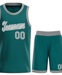 Custom Teal Gray-White Classic Tops Breathable Basketball Jersey