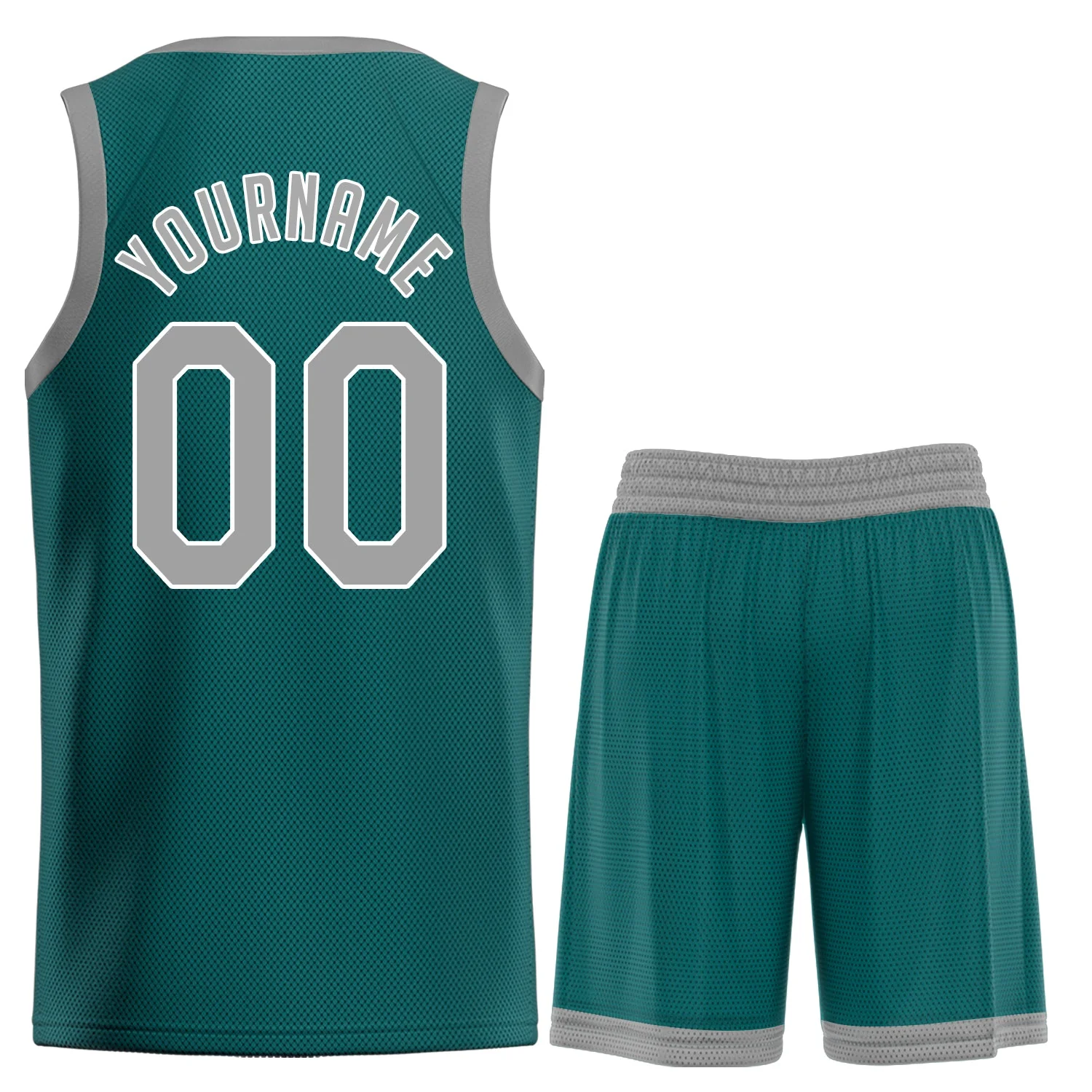 Custom Teal Gray-White Classic Tops Breathable Basketball Jersey - Image 2