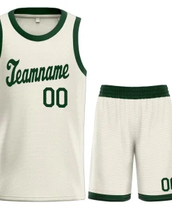Custom Cream Green Classic Tops Men/Boy Basketball Jersey